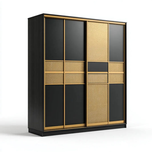 Szafa przesuwna czarno-złota z płyty laminowanej 200 × 60 × 220 cm