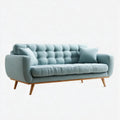 Trzyosobowa sofa z tapicerką poliestrową jasnoniebieska z brązowymi drewnianymi nogami, 210 × 90 × 85 cm