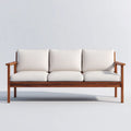 Kremowa sofa trzyosobowa z drewnianą ramą, 180 x 75 x 80 cm