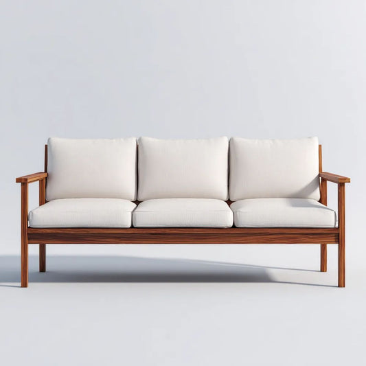 Kremowa sofa trzyosobowa z drewnianą ramą, 180 x 75 x 80 cm