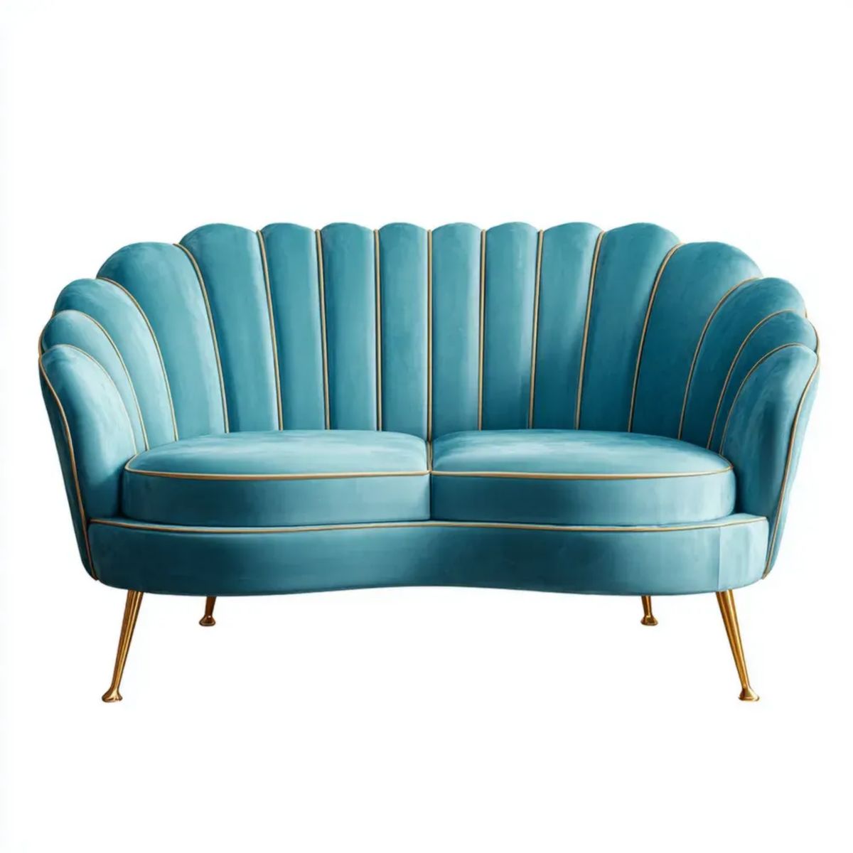Turkusowa dwuosobowa sofa z aksamitu poliestrowego 160 × 82 × 85 cm ze złotymi nogami