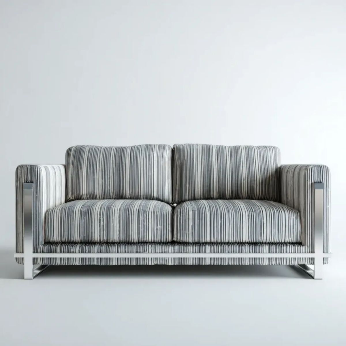 Sofa dwuosobowa szaro-srebrna z tapicerką poliestrową i stelażem ze stali nierdzewnej, 160 x 85 x 82 cm
