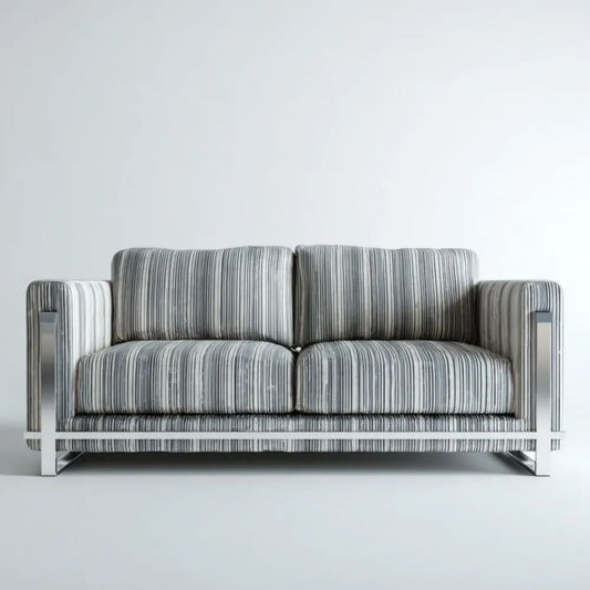 Sofa dwuosobowa szaro-srebrna z tapicerką poliestrową i stelażem ze stali nierdzewnej, 160 x 85 x 82 cm