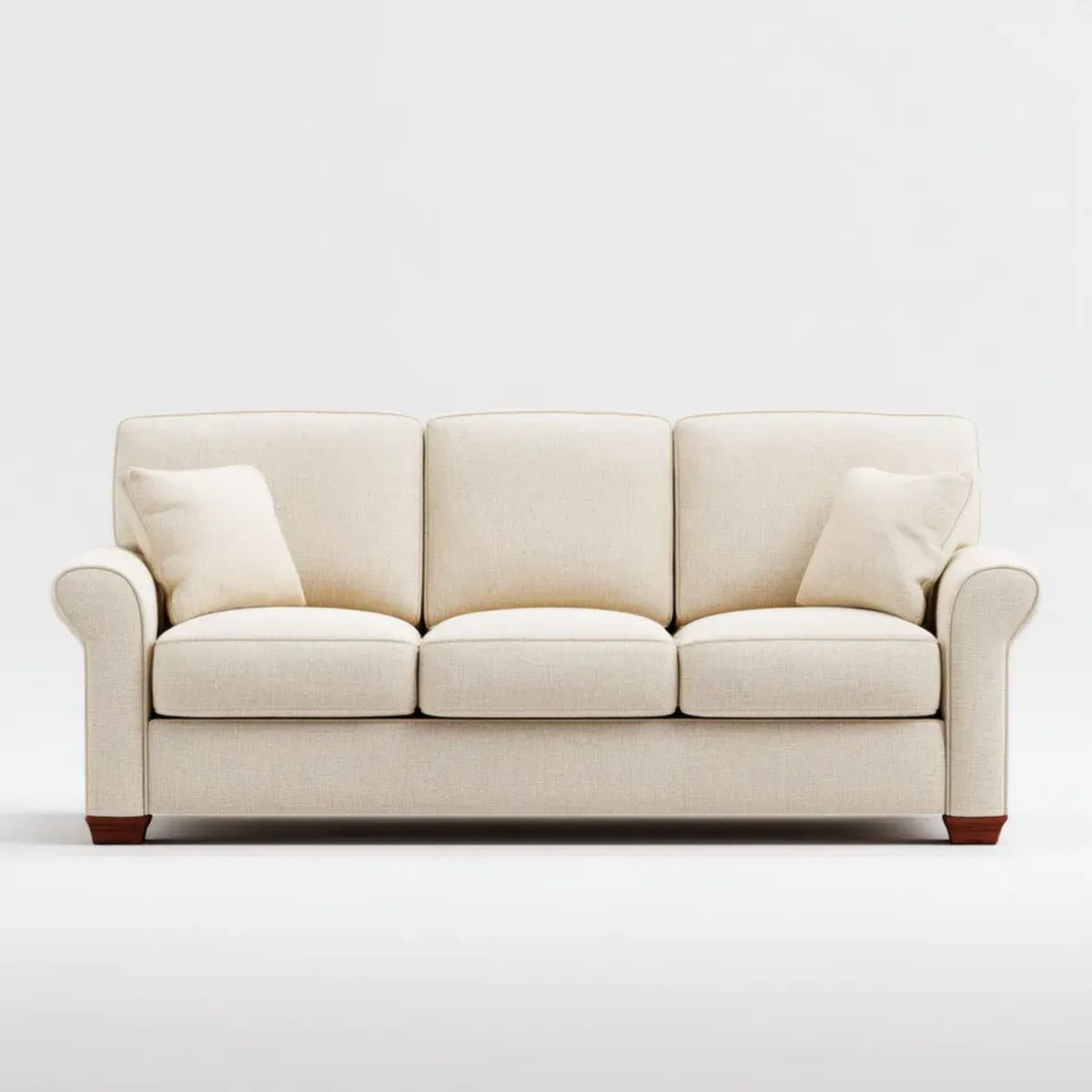 Trzyosobowa sofa kremowa z tapicerką poliestrową 220 × 90 × 90 cm