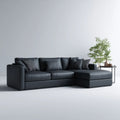 Czarna sofa narożna prawostronna ze skóry syntetycznej PU z szezlongiem, 280 × 170 × 85 cm, kształt L