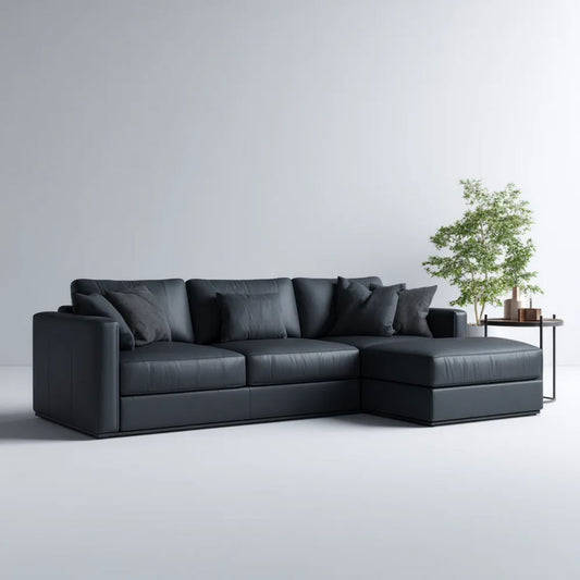 Czarna sofa narożna prawostronna ze skóry syntetycznej PU z szezlongiem, 280 × 170 × 85 cm, kształt L