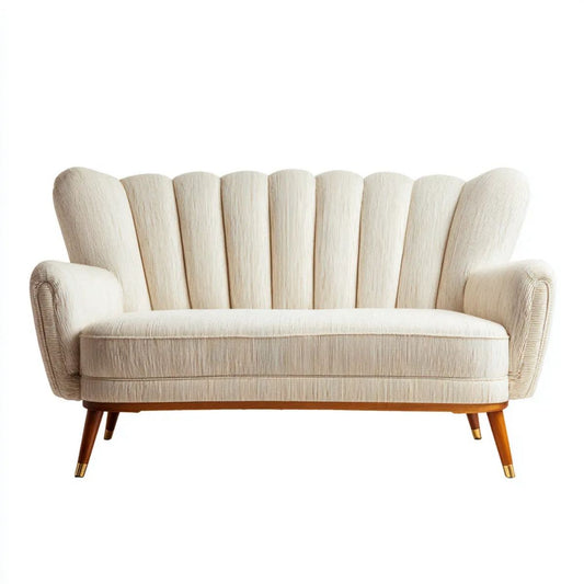 Kremowa 2-osobowa sofa półokrągła z poliestru sztruksowego 160 x 85 x 90 cm
