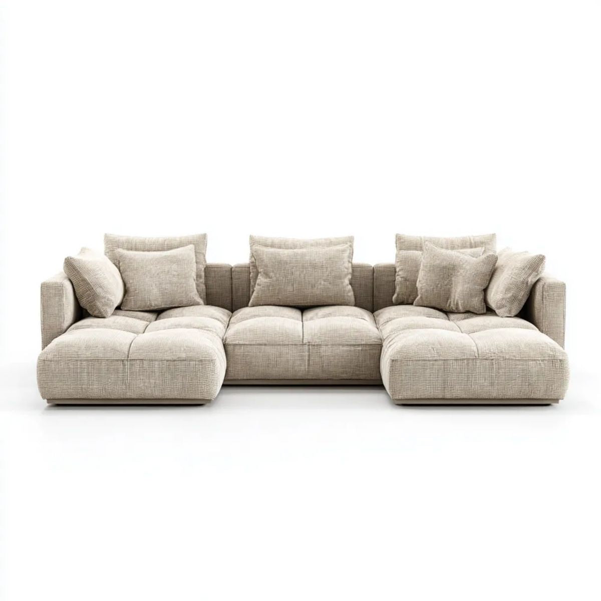 Beżowa modułowa sofa w kształcie U z tapicerką poliestrową, 320 × 170 × 75 cm