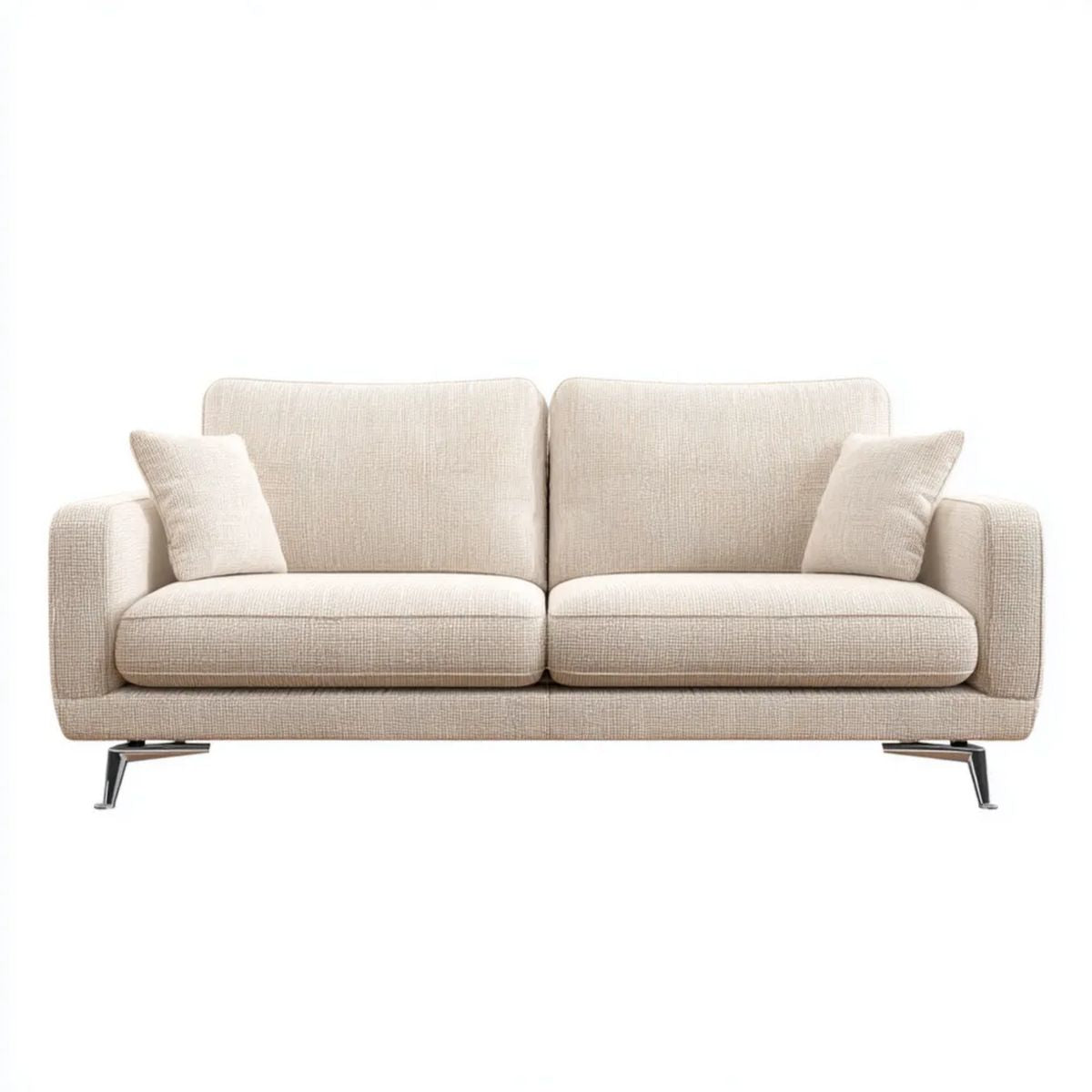 Beżowa sofa 3-osobowa z tapicerką poliestrową i stalowymi nogami, 220 x 90 x 85 cm